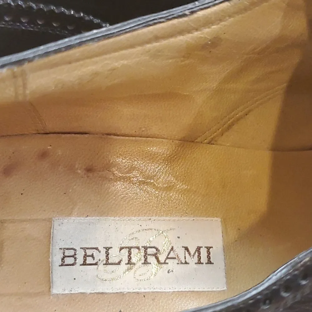 ‎BELTRAMI Black Leather Wingtip Oxfords - Size 9